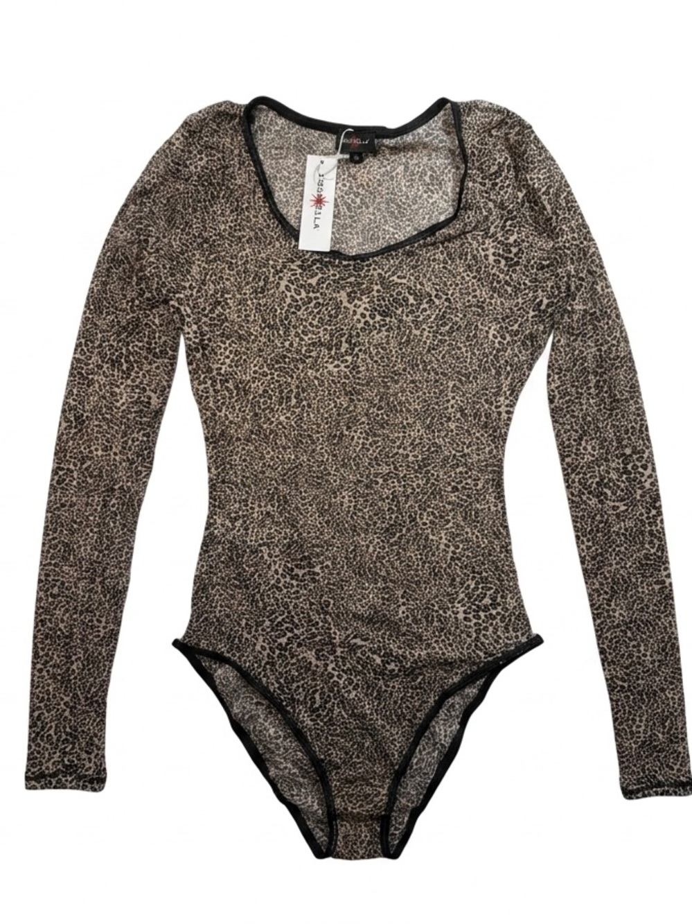 Medium COSABELLA Soiré Confidence Sheer Long Sleeve Bodysuit animal leopard